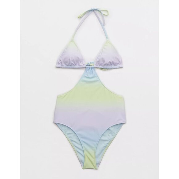 NWT AERIE Lime Fizz Ombre Cut Out One Piece Cheeky Swimsuit, Size M - Picture 3 of 16